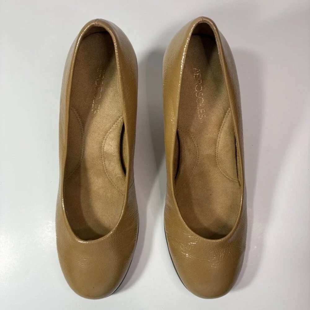 Aerosoles Women Patent Leather Wedge Heel Pumps Sz 10 Brown Office Career Church